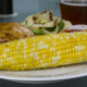burger plate with corn cob